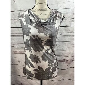 Cabibeau‎ XS Floral Cowl Neck Sleeveless Tank Top Blouse Gray White